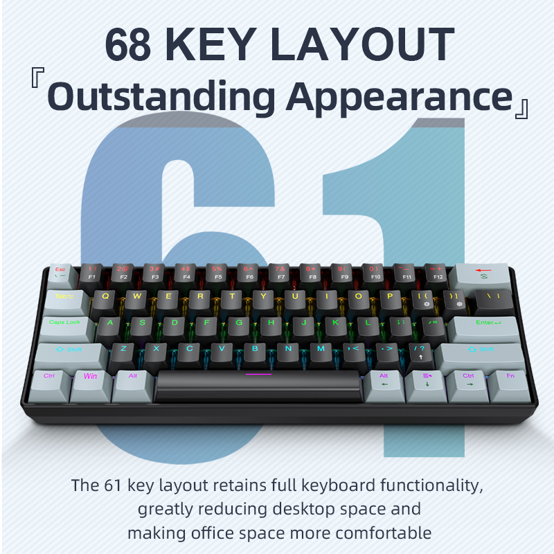 Keyboard Gaming Blue Switch - APAYADO K61 Keyboard Mekanis Mini, Berkabel,
